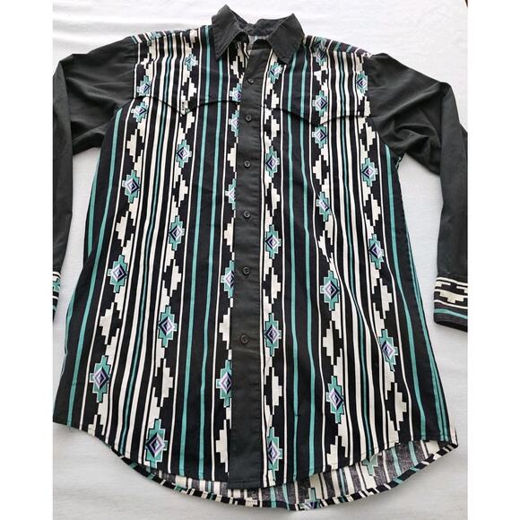 VTG Steer West Button Down Long Sleeve Aztec Shirt Made in USA Size L - Picture 4 of 11